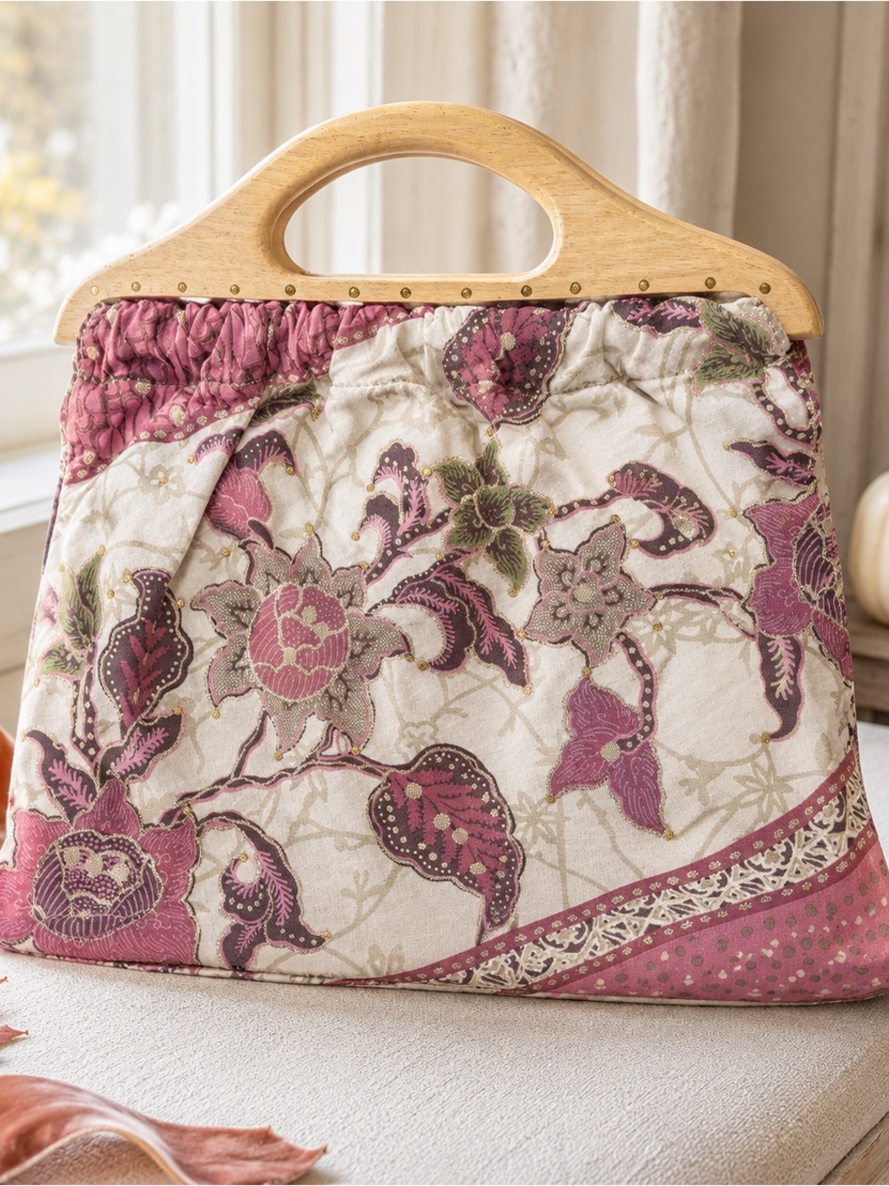 Vintage Million Wishes Floral Rhinestone Wood Handle Handbag Y2K